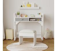 GarveeLife - Escritorio Infantil con Silla, Mesa Infantil y Silla con 2 cajones, Mesa para Estudio, Trabajo y Escritura, Regalo para niño niña de 3 a 8 años, 86 x 46 x 80 cm, Color Blanco