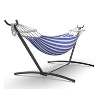 GarveeLife Hamaca con Soporte Hierro Rayas Azul Blanco 273x109 cm