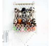 GarveeLife Hamaca de madera para almacenamiento de juguetes de 2 capas que ahorra espacio, malla de macramé bohemio, almacenamiento de pared para habitación infantil, sala de juegos o dormitorio, para