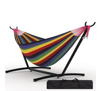 GarveeLife Hamaca Doble Soporte Hierro Plegable, Negro Rayas Arcoíris