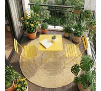 GarveeLife Juego bistró Plegable de 3 Piezas para Exterior e Interior - Mesa Cuadrada y 2 sillas metálicas compactas - Resistente al Clima - Ideal para Espacios pequeños y fácil de Guardar - Amarillo