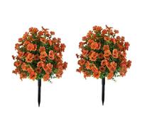 GarveeLife Juego de 2 Bolas de boj Artificiales, 60 cm, Resistentes a los Rayos UV, Resistentes a la Intemperie, Color Verde perenne, con Flores y estaca para el Suelo, decoración otoñal para jardín