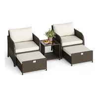 GarveeLife Juego de 5 muebles de jardín de ratán, muebles de balcón, balcón, 2 sillones de ratán con taburete, muebles de jardín con mesa, muebles de jardín, juego de muebles para exteriores, 5 piezas