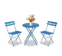 GarveeLife Juego de Bistró 3 Piezas Plegable Mesa y 2 Sillas Metal Azul Cielo Sin Montaje