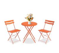 GarveeLife Juego de Bistró 3 Piezas Plegable Mesa y 2 Sillas Metal Naranja Sin Montaje