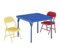 GarveeLife Juego De Mesa y Sillas Plegables Infantiles para Casa Guardería | Mesa Cuadrada Tapizada PU + 2 Sillas Acolchadas Suaves, Estructura Metálica Mesa Plegable de Actividades para Niños,Color
