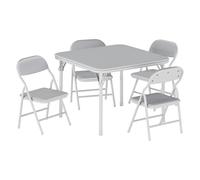 GarveeLife Juego De Mesa y Sillas Plegables Infantiles para Casa Guardería | Mesa Cuadrada Tapizada PU + 4 Sillas Acolchadas Suaves, Estructura Metálica Mesa Plegable de Actividades para Niños,Gris