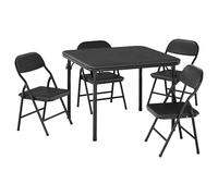 GarveeLife Juego De Mesa y Sillas Plegables Infantiles para Casa Guardería | Mesa Cuadrada Tapizada PU + 4 Sillas Acolchadas Suaves, Estructura Metálica Mesa Plegable de Actividades para Niños,Negro