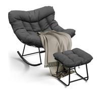 GarveeLife Mecedora de gran tamaño con reposapiés con cojín grueso y marco de metal, sillón relax para piscina, jardín y patio trasero, capacidad de carga