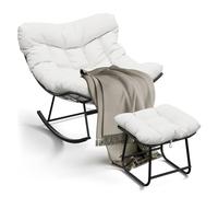 GarveeLife Mecedora de gran tamaño con reposapiés con cojín grueso y marco de metal, sillón relax para piscina, jardín y patio trasero, capacidad de carga