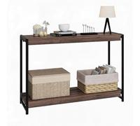 GarveeLife Mesa Consola Estrecha 40" para salón y recibidor - 2 Niveles con Estante de Listones - Mesa detrás del sofá, Montaje fácil - Acabado Nogal Oscuro - Color: Dark Walnut