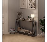 GarveeLife Mesa Consola Estrecha de 2 Niveles con Diseño en V - Estructura Metálica Robusta y Patas Ajustables - Funcional y Moderna para Recibidor, Salón u Oficina