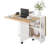 GarveeLife Mesa de cocina plegable, mesa de comedor para 4 - 6 personas con 2 placas de cubierta y 2 estantes integrados, mesa de madera que ahorra espacio para espacios pequeños y salones, 127 x 80 x