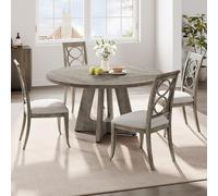 GarveeLife Mesa de Comedor rústica Redonda 120 cm para 4 Personas - Base de Madera Maciza - Sin sillas - Ideal Cocina, Comedor o Sala - Disponible en Gris, marrón rústico y Negro