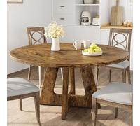 GarveeLife Mesa de Comedor rústica Redonda 120 cm para 4 Personas - Base de Madera Maciza - Sin sillas - Ideal Cocina, Comedor o Sala - Disponible en Gris, marrón rústico y Negro