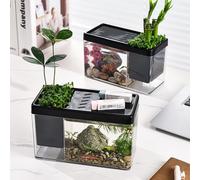 GarveeLife Moderno Juego de iniciación para acuarios, Acuario Transparente para Principiantes con Tapa Transpirable, Apertura Grande, Bordes Lisos, Escritorio o decoración de salón