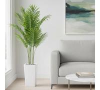 GarveeLife - Palmera Artificial de 147 cm / 152 cm, Gran Planta Tropical Artificial de Areca en Maceta Blanca Alta, árbol de Palma Artificial para salón, balcón Dormitorio o Oficina