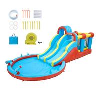 GarveeLife Parque acuático Inflable 8 en 1 para niños - Gran Piscina - Doble tobogán - Muro de Escalada - Material Oxford Resistente - Soplador 550W - Castillo Hinchable Interior/Exterior - Kit de
