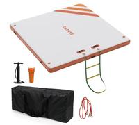 GarveeLife Plataforma Flotante Inflable de PVC Antideslizante para Lago, Piscina y Playa - Isla Acuática con Borde Naranja, Ideal para Natación, Yoga, Pesca y Relajación - Fácil de Inflar, 3 x 1.8m