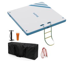 GarveeLife Plataforma Flotante Inflable para Piscina,2,4×1,8 M, Isla Flotante con Escalera de Cuerda Desmontable, Bomba, Superficie Antideslizante, para Descanso y Natación en Piscina Playa Lago