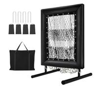 GarveeLife Red de lanzamiento de béisbol, 9 agujeros, con zona de impacto, 5 alturas ajustables, dispositivo portátil de entrenamiento de softball para ejercicios de impacto, incluye 4 estacas y sacos