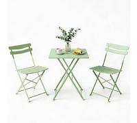 GarveeLife Set de bistró de jardín Plegable de 3 Piezas - Mesa Cuadrada metálica y 2 sillas Resistentes a la Intemperie - Fácil de Guardar - Ideal para balcón, terraza, jardín o Patio - Verde
