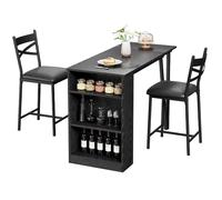 GarveeLife Set Mesa Bar Alta 1+2 Taburetes Estante Negro 120x50x91.5cm