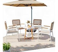 GarveeLife Silla Ratán Comedor Brazos Rejilla, Acero Lacado, 4 Uds, Negro