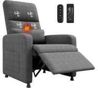 GarveeLife Sillon Relax Reclinable - con Masaje Eléctrico y Calor Lumbar - Sillón Reclinable Eléctrico Ajustable para Salone y Recepciones - Soporte Lumbar, Bolsillos Laterales - Tela de Lino, Gris