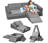 GarveeLife - Sofá para niños, 12 Unidades, con Bloques de Espuma, Grueso, más Resistente, con Cremallera Invisible, sofá modulable, Plegable, multiestilo, Gris