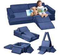 GarveeLife - Sofá para niños, 12 Unidades, con Bloques de Espuma, Grueso, más Resistente, con Cremallera Invisible, sofá Modular, Plegable, multiestilo, Azul