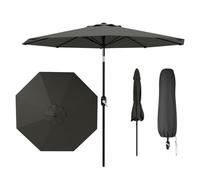 GarveeLife Sombrilla de 270 cm con manivela e inclinación, protección UV50+ resistente al agua, sombrilla de jardín resistente con 8 costillas para jardín, terraza, balcón y piscina, gris