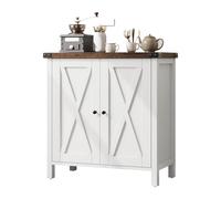 GarveeMore Aparador de Madera Maciza - Armario de 2 Niveles con Puerta - Tablero de 3 cm de Grosor - para Comedor, Salón, Recibidor - 76×40×80 cm - Marrón y Blanco