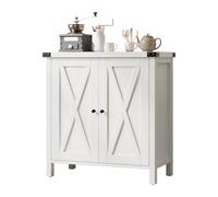 GarveeMore Aparador De Madera Maciza Estilo Farmhouse - Armario Buffet Rústico con Puertas De Granero para Salón Comedor o Recibidor 76x40x80 cm Gris