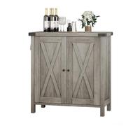 GarveeMore Aparador De Madera Maciza Estilo Farmhouse - Armario Buffet Rústico con Puertas De Granero para Salón Comedor o Recibidor 76x40x80 cm Gris