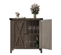 GarveeMore Aparador De Madera Maciza Estilo Farmhouse - Armario Buffet Rústico con Puertas De Granero para Salón Comedor o Recibidor 76x40x80 cm Gris