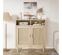 GarveeMore Aparador de Ratán Moderno con 4 Puertas y Estante Ajustable Mueble Multiusos para Salón Comedor Recibidor 80 x 40 x 94 cm - Single