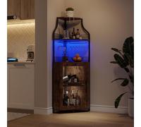 GarveeMore Aparador Esquinero de Bar y Vinos - Luz LED, Estante de 5 Niveles, Portavasos, Puertas de Vidrio, Estantes Ajustables para Comedor o Sala - Estilo Estilo clásico con Luz