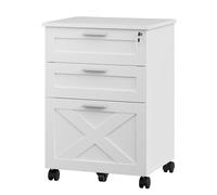 GarveeMore Archivo Móvil 3 Cajones con Cerradura, Cajonera con Ruedas y Estante para Impresora, Organizador de Oficina para Documentos A4, Estructura de Madera, Blanco