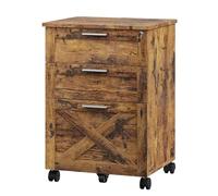 GarveeMore Archivo Móvil con Cerradura 3 Cajones - Armario Debajo del Escritorio con Estante para Impresora - Estructura Robusta y Ruedas - Organizador para Documentos A4, Folio y Legal-Marrón Retro