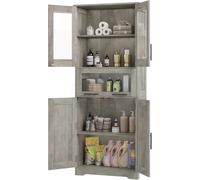 GarveeMore Armario Alto Baño Doble Columna Estrecho 170cm | Puertas Vidrio Templado y Estantes Ajustables, Antihumedad - Gris
