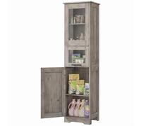 GarveeMore Armario Alto Baño Una Columna Estrecho 170cm | Puertas Vidrio Templado y Estantes Ajustables, Antihumedad - Gris