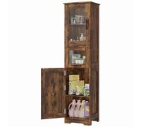 GarveeMore Armario Alto Baño Una Columna Estrecho 170cm | Puertas Vidrio Templado y Estantes Ajustables, Antihumedad - Retro