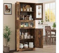 GarveeMore Armario Alto De Baño 170 cm, Mueble Estrecho con Puerta De Cristal y Cajón, Estantes Regulables, Almacenamiento para Cocina y Salón, Madera Maciza 60x30x170 cm, Vintage de una hilera