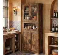 GarveeMore Armario Alto de Baño Ancho, Columna de Baño de Suelo, Mueble Auxiliar con 4 Puertas y Cajón. Armario Despensa de Cocina y Multiusos, MDF, 60x30x170 cm, Marrón Rústico