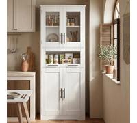 GarveeMore Armario Alto de Baño Ancho, Columna de Baño de Suelo, Mueble Auxiliar con 4 Puertas y Cajón. Armario Despensa de Cocina y Multiusos, MDF, 60x30x170 cm, Roble Blanco