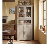 GarveeMore Armario Alto de Baño Ancho, Columna de Baño de Suelo, Mueble Auxiliar con 4 Puertas y Cajón. Armario Despensa de Cocina y Multiusos, MDF, 60x30x170 cm, Gris