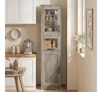 GarveeMore Armario Alto de Baño Estrecho, Columna de Baño de Suelo, Mueble Auxiliar con 2 Puertas y Cajón. Armario Despensa de Cocina y Multiusos, MDF, 40x30x170 cm, Gris