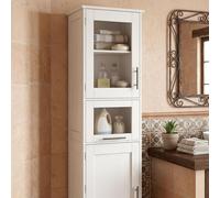 GarveeMore Armario Alto de Baño Estrecho, Columna de Baño de Suelo, Mueble Auxiliar con 2 Puertas y Cajón. Armario Despensa de Cocina y Multiusos, MDF, 40x30x170 cm, Roble Oscuro