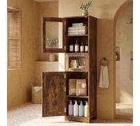 GarveeMore Armario Alto de Baño Estrecho, Columna de Baño de Suelo, Mueble Auxiliar con 2 Puertas y Cajón. Armario Despensa de Cocina y Multiusos, MDF, 40x30x170 cm, Marrón Rústico
